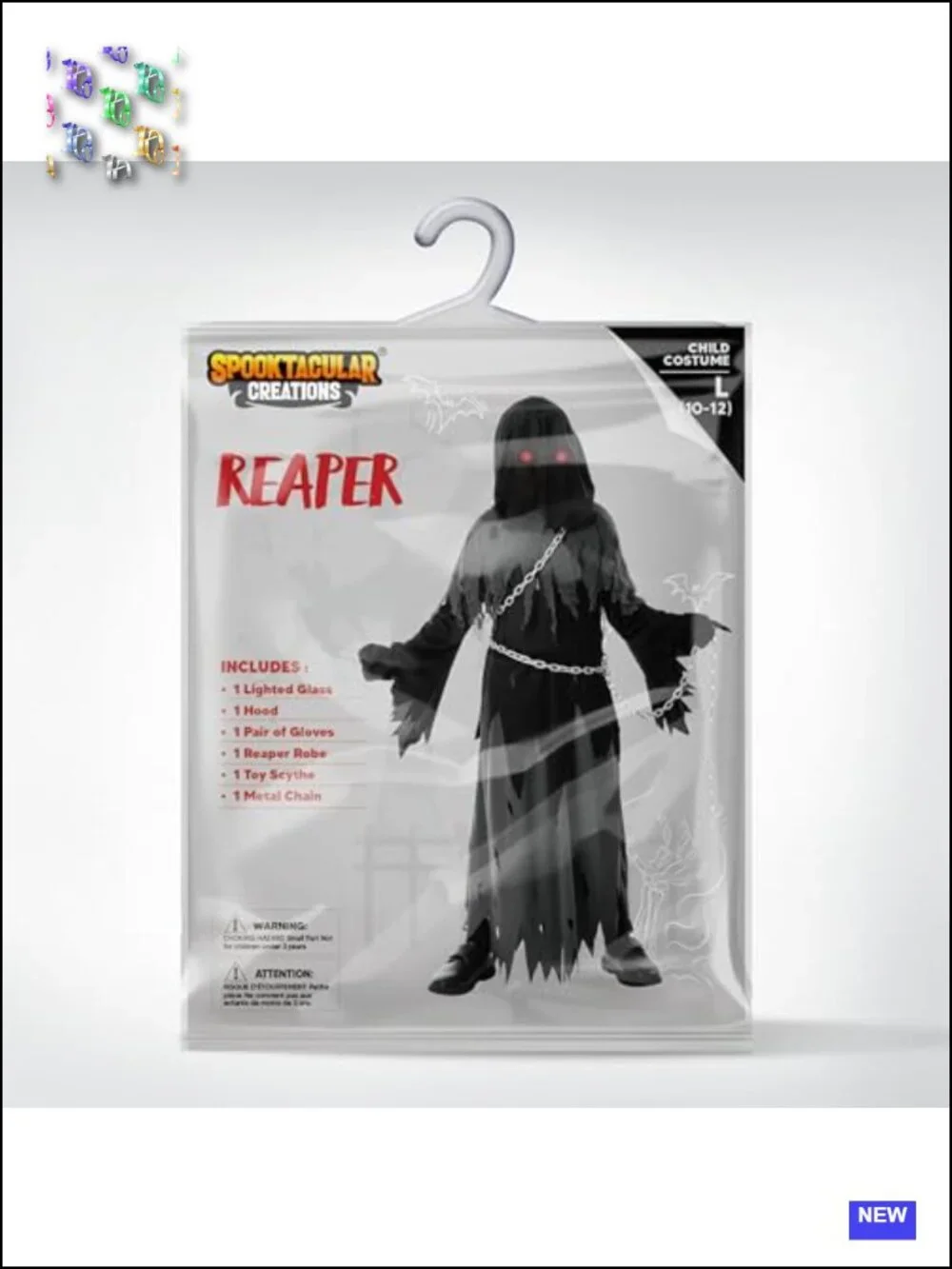 Kids Grim Reaper Halloween Costume with Glowing Eyes, Black Robe & Gloves,